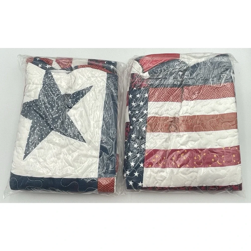 Americana Patch Full Queen Quilt Set 86x86 w/‎ 2 Shams Patriotic USA NIP